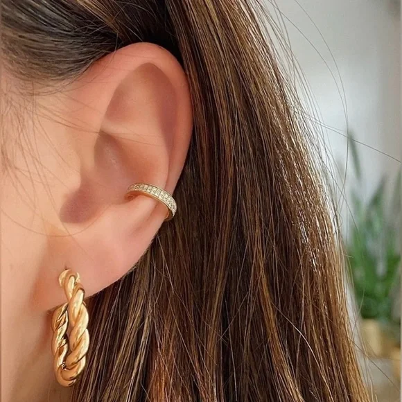 18k Gold Plated Small Twist Hoop Earrings - Picture 2 of 5